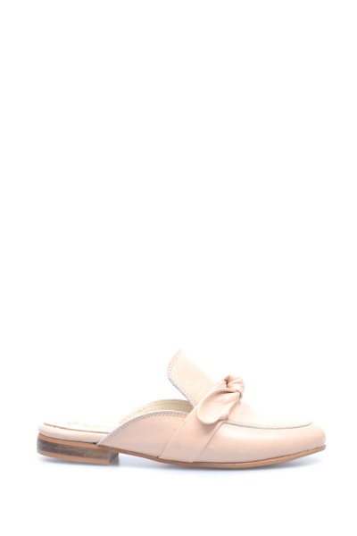 Zapato Mule Con Moña Cuero Rosa