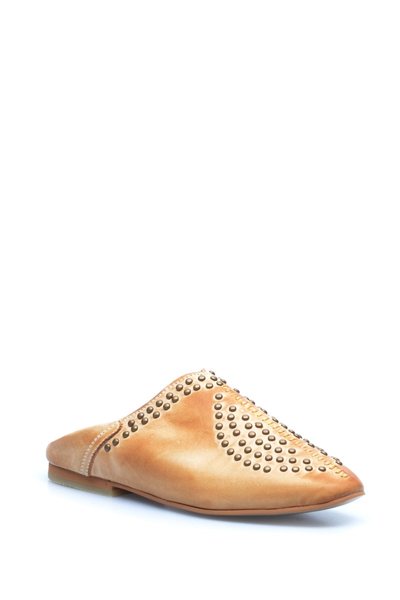 Zapato Mule en Cuero con Tachas Natural