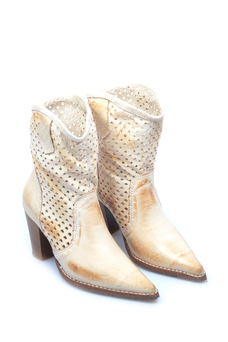 Bota Texana Cuero Agujerado Natural