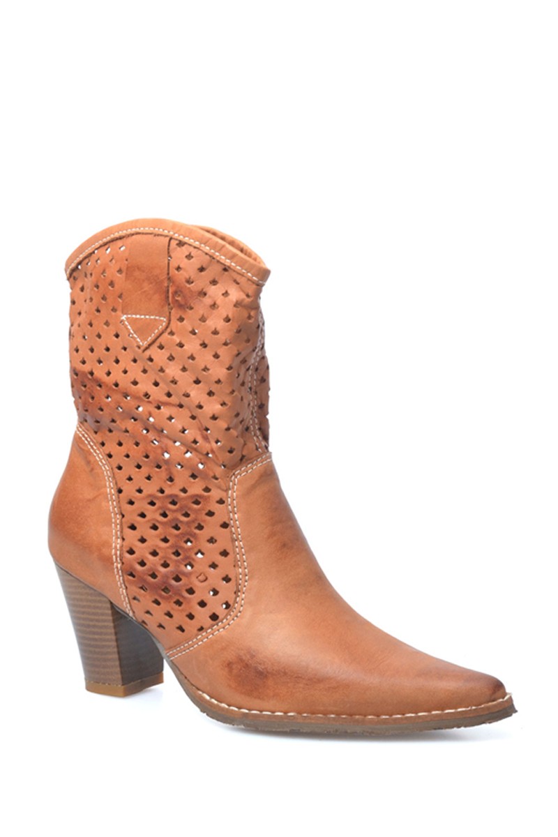 Bota Texana Cuero Agujerado Terracota
