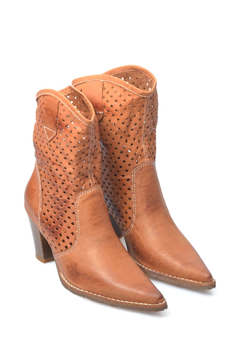 Bota Texana Cuero Agujerado Terracota