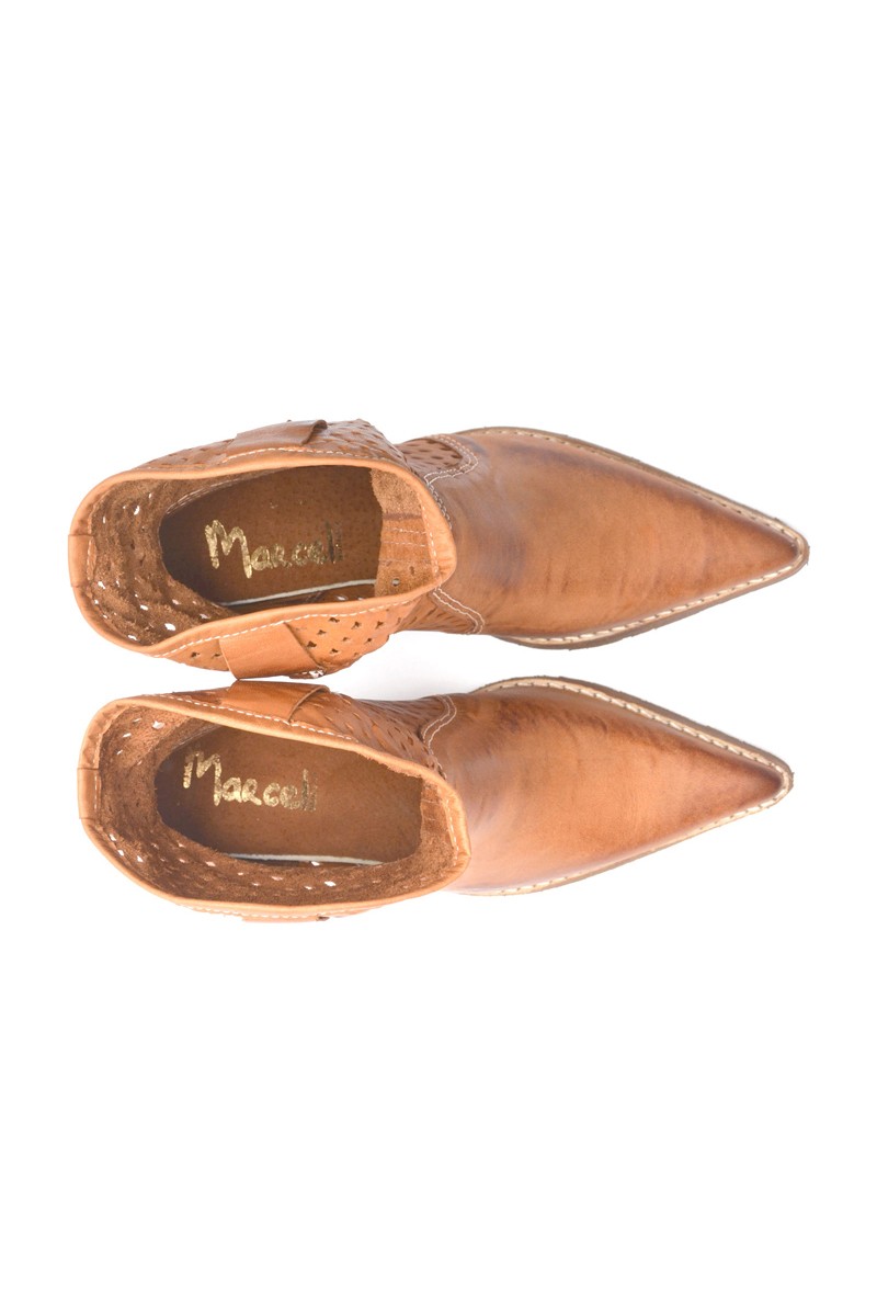 Bota Texana Cuero Agujerado Terracota