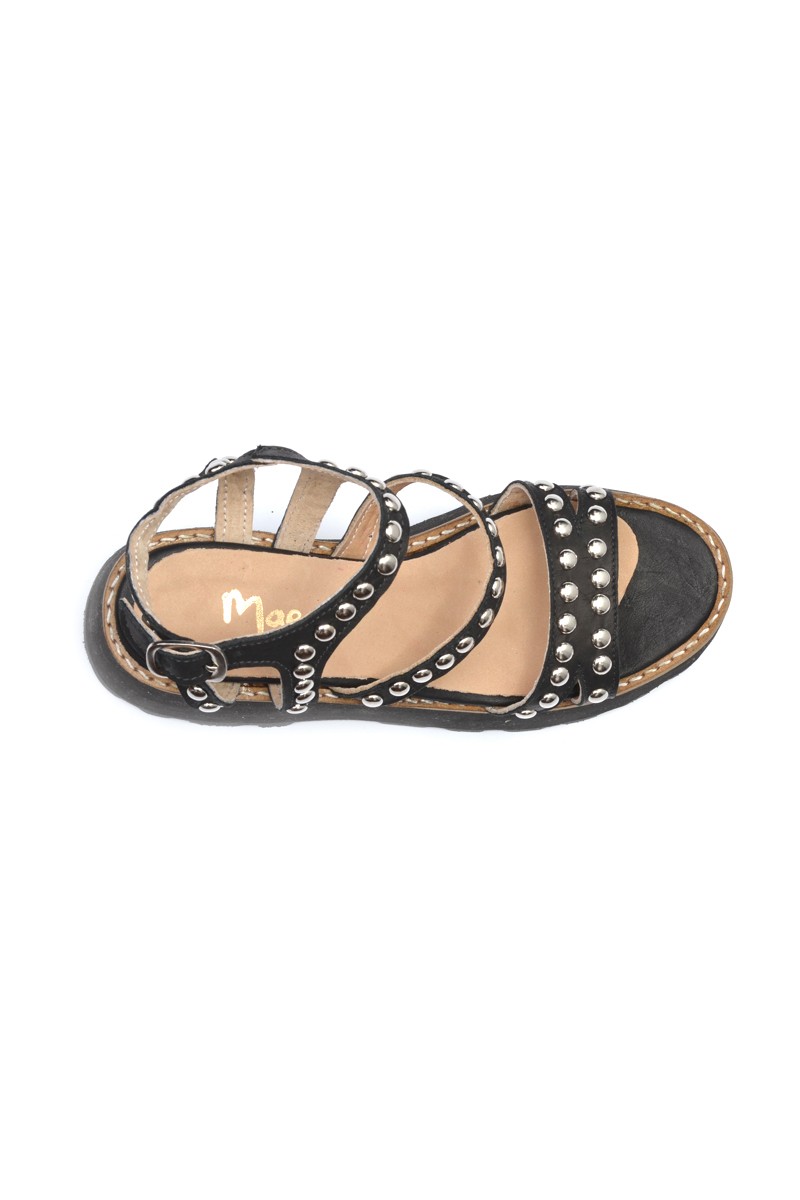 Sandalia Plataforma Cuero con Tiras y Tachas Negro