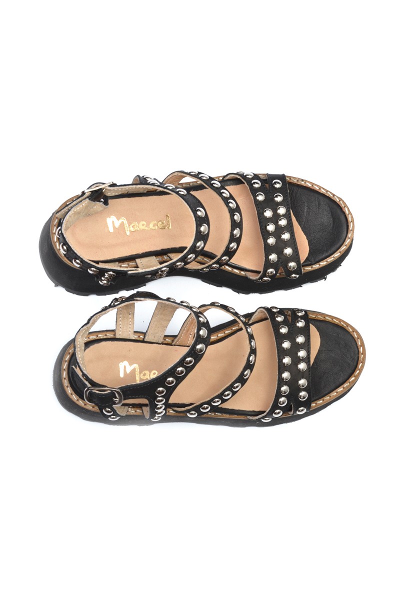 Sandalia Plataforma Cuero con Tiras y Tachas Negro