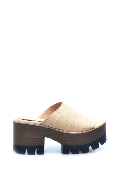 Sandalia Plataforma Cuero Croco Natural