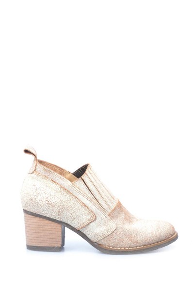 Bota Taco Medio Cuero Craquelado Craquelado Blanco