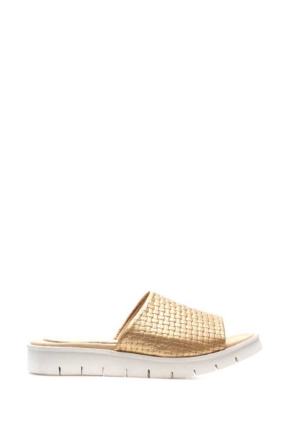 Sandalia Baja Faja Cuero Croco ORO GRABADO