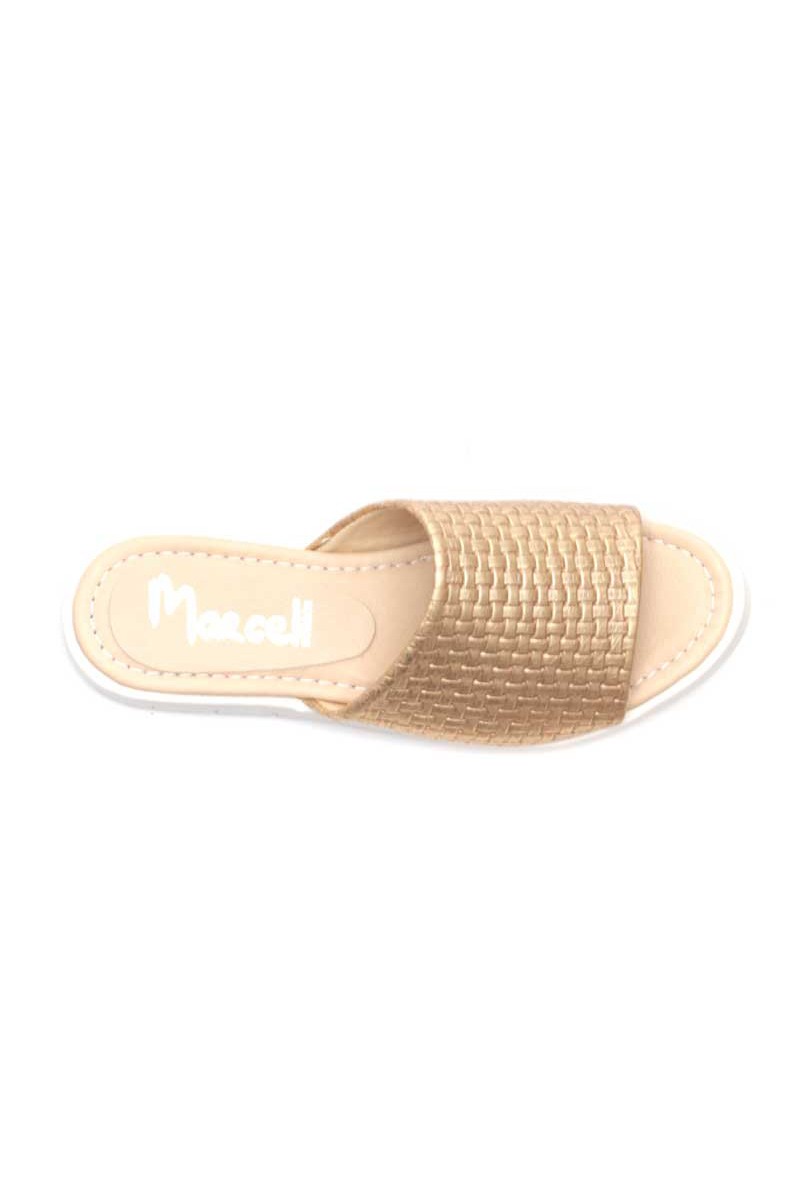 Sandalia Baja Faja Cuero Croco ORO GRABADO