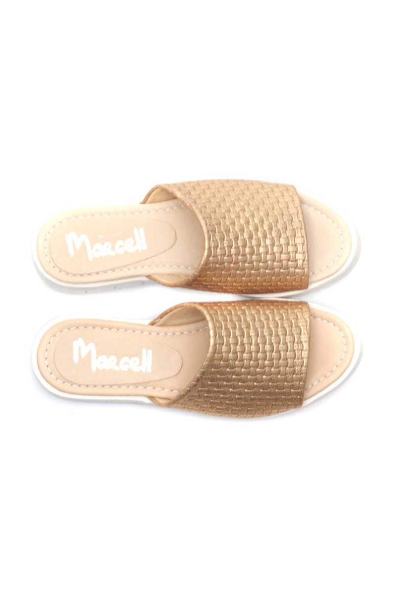 Sandalia Baja Faja Cuero Croco ORO GRABADO