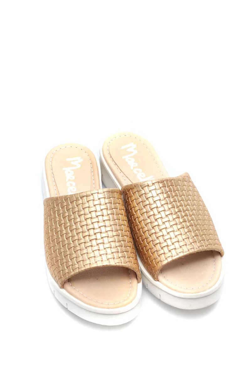 Sandalia Baja Faja Cuero Croco ORO GRABADO