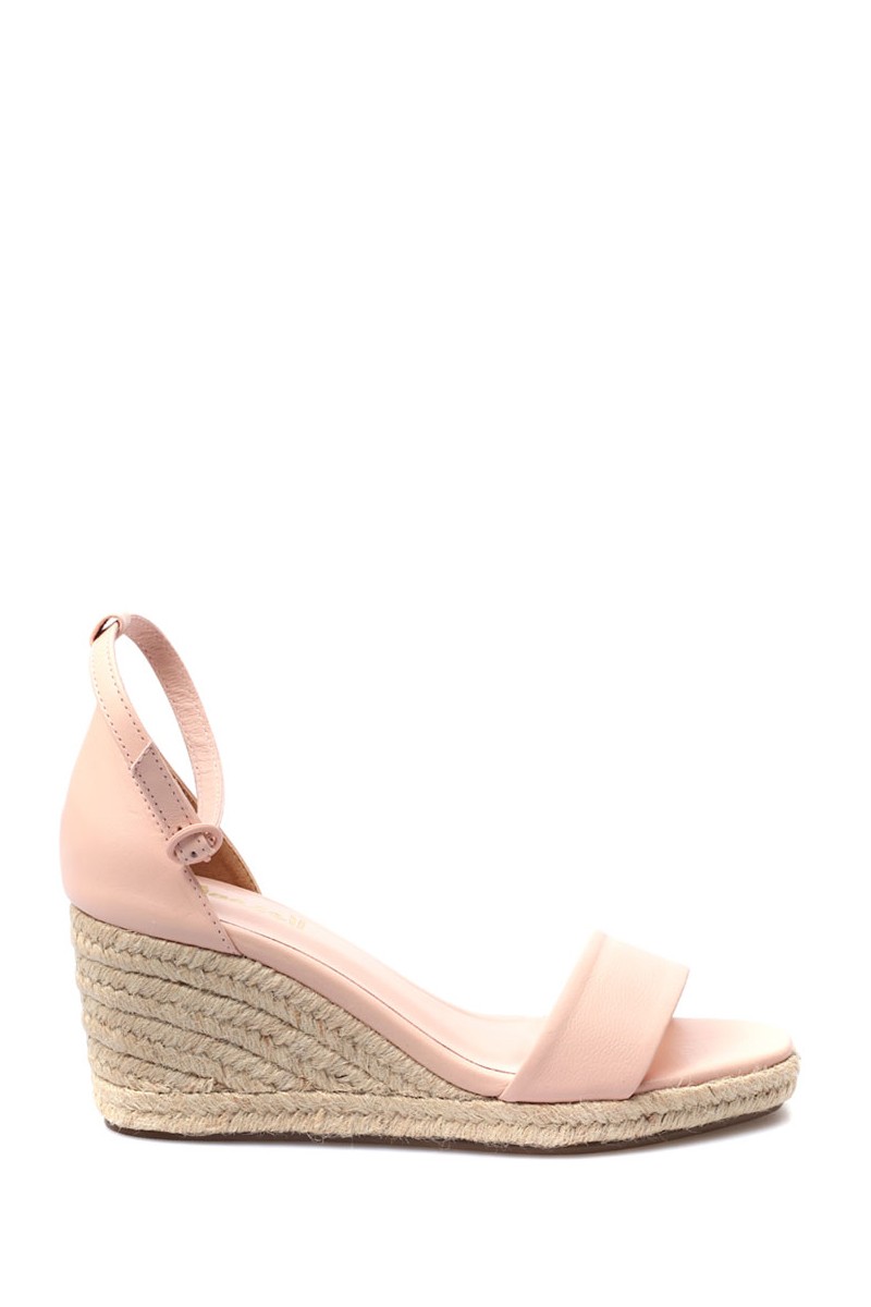 Sandalia Taco Corrido Suela Yute Cuero Rosa