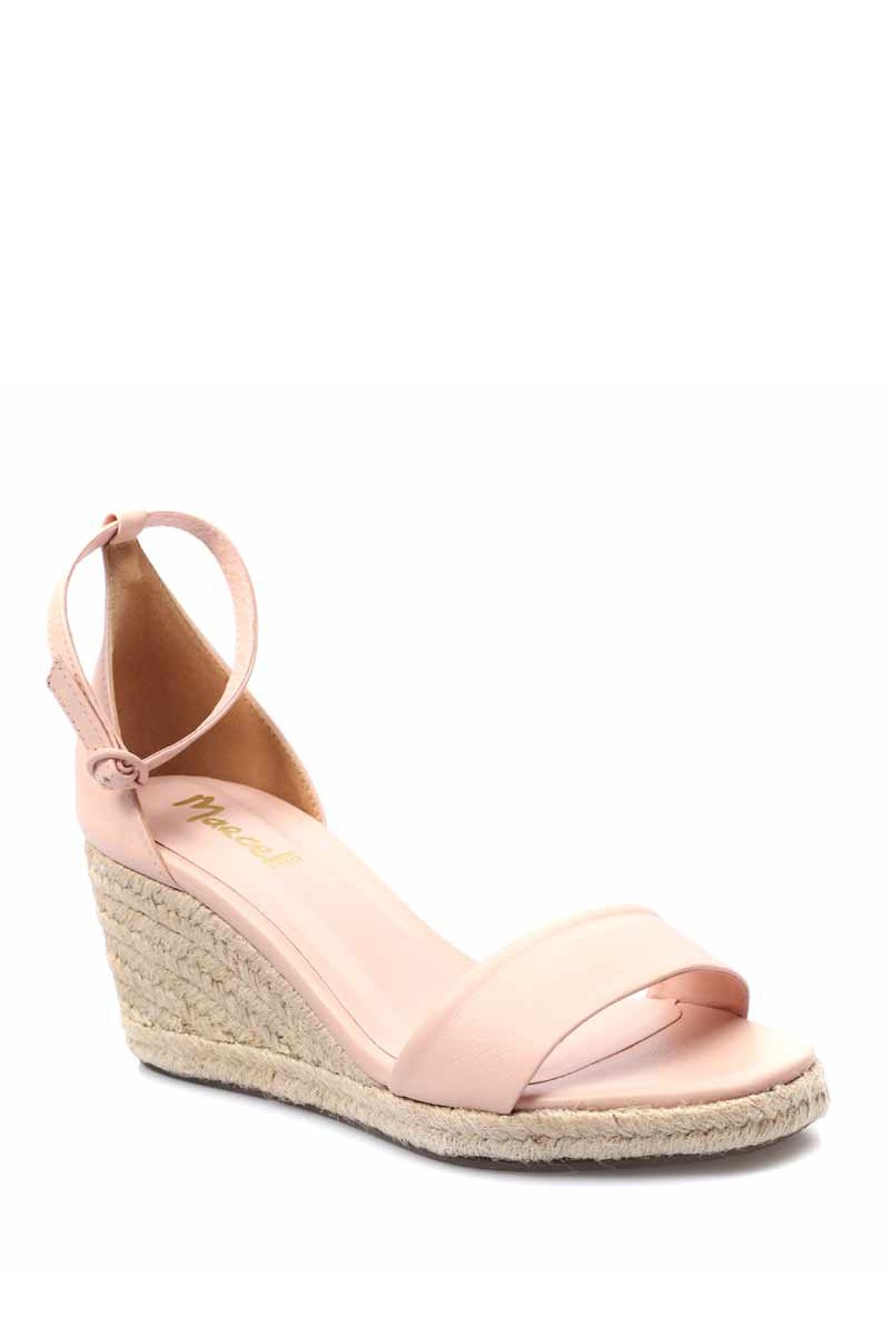 Sandalia Taco Corrido Suela Yute Cuero Rosa