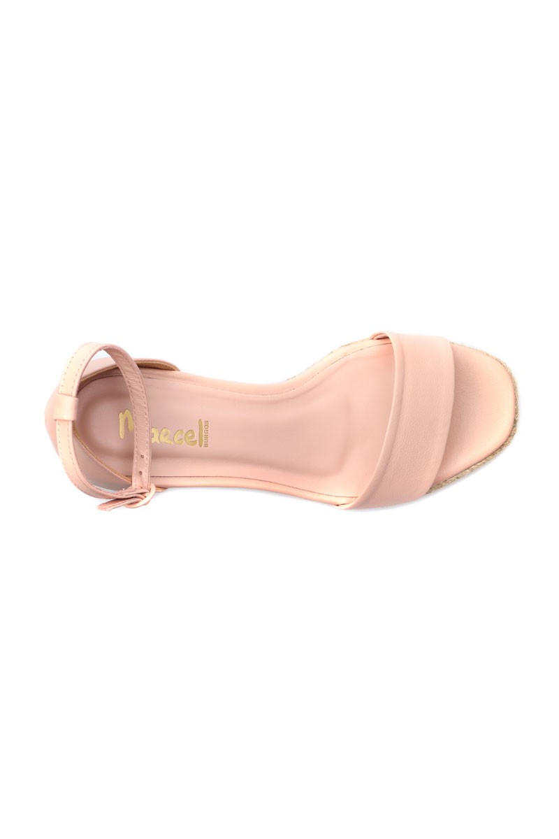Sandalia Taco Corrido Suela Yute Cuero Rosa