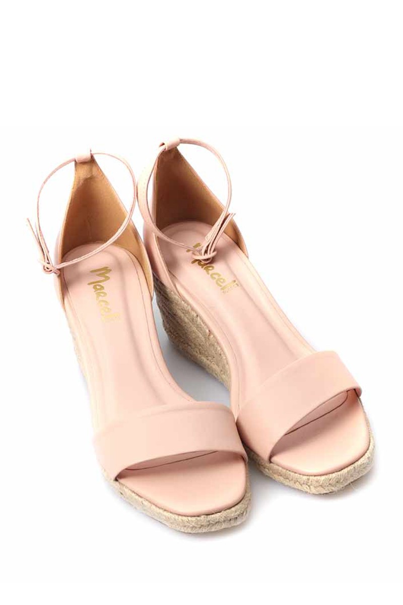 Sandalia Taco Corrido Suela Yute Cuero Rosa