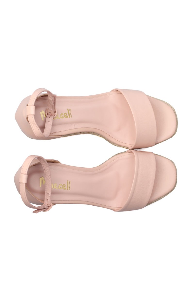 Sandalia Taco Corrido Suela Yute Cuero Rosa