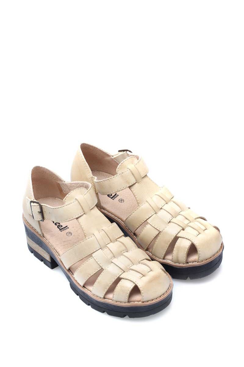 Sandalia Guillermina Clásica Cuero Off White