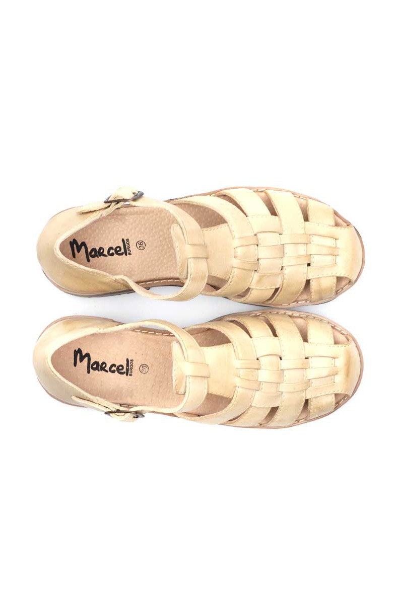 Sandalia Guillermina Clásica Cuero Off White