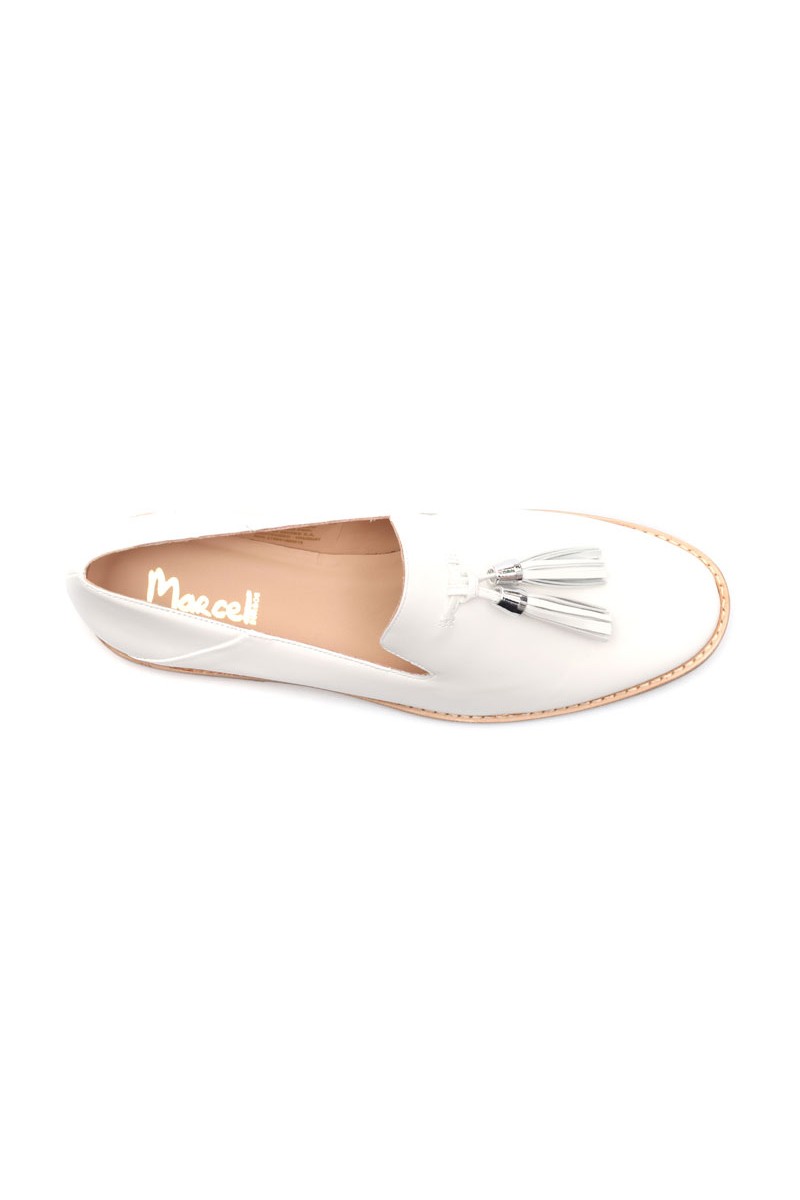 Zapato Balerina Con Fleco Cuero Blanco