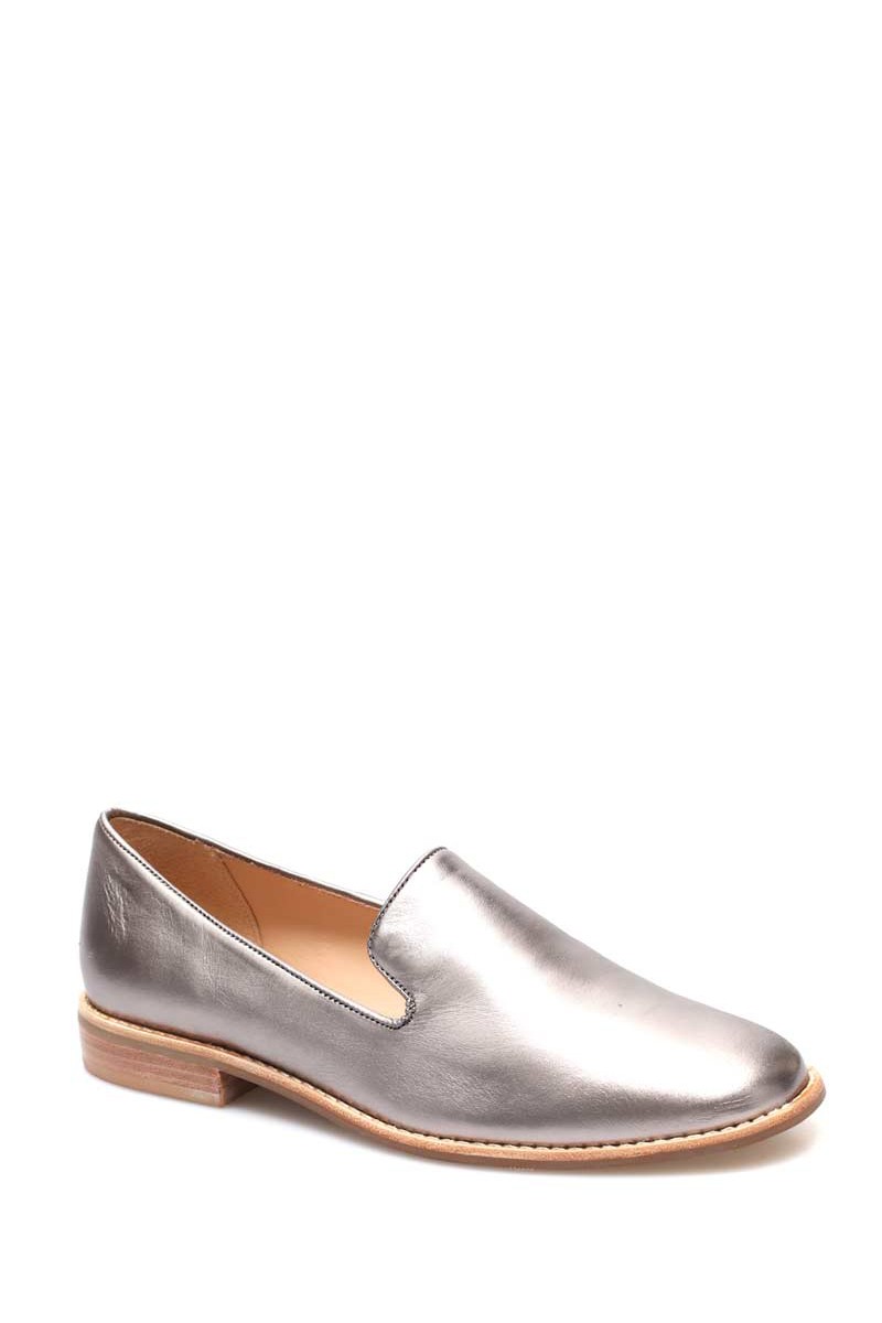 Zapato Bajo Balerina Cuero Liso Peltre