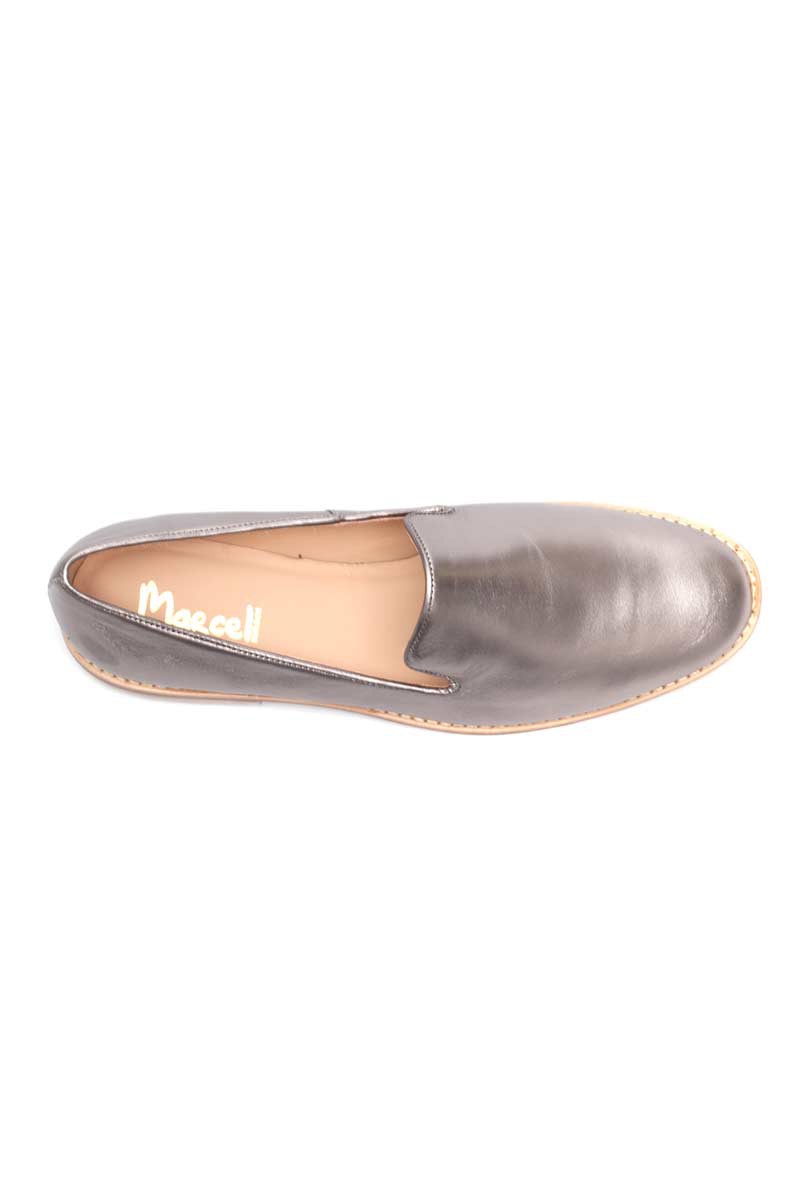 Zapato Bajo Balerina Cuero Liso Peltre