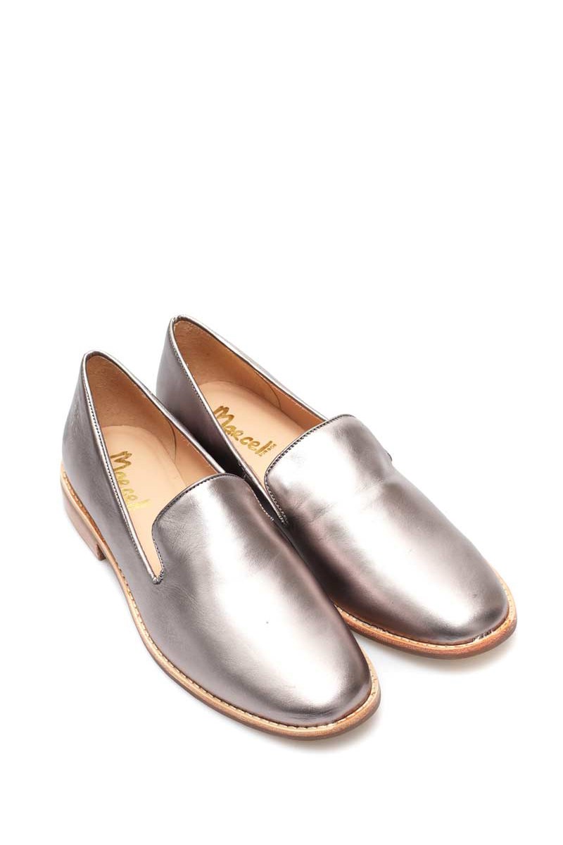 Zapato Bajo Balerina Cuero Liso Peltre