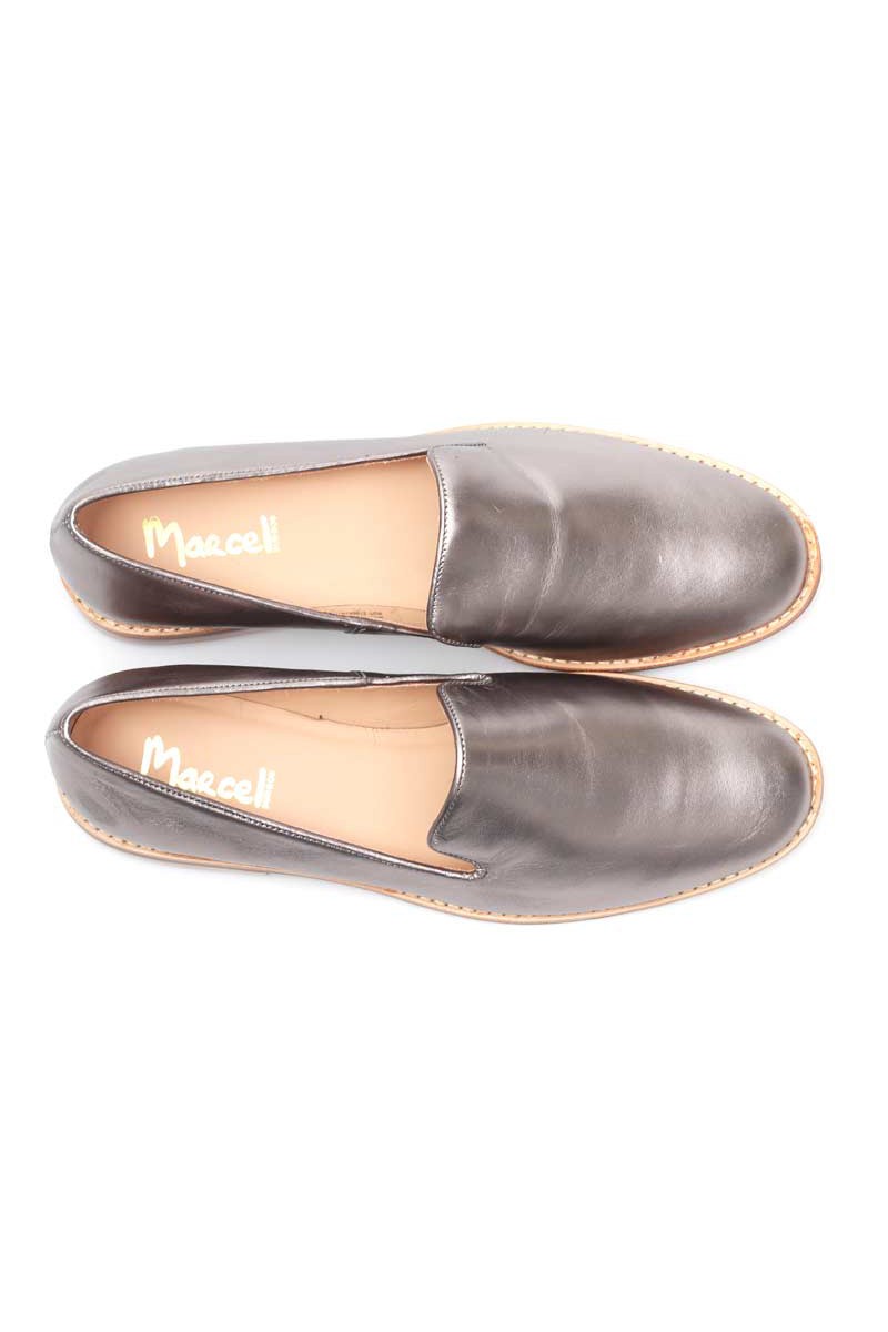 Zapato Bajo Balerina Cuero Liso Peltre