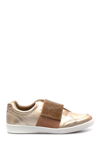 Deportivo Con Faja Velcro Cuero Metalizado Oro