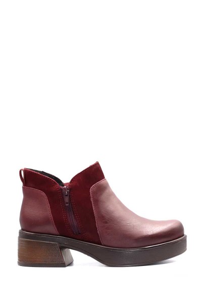 Bota Dos Cierres Cuero Combinado Liso Bordo