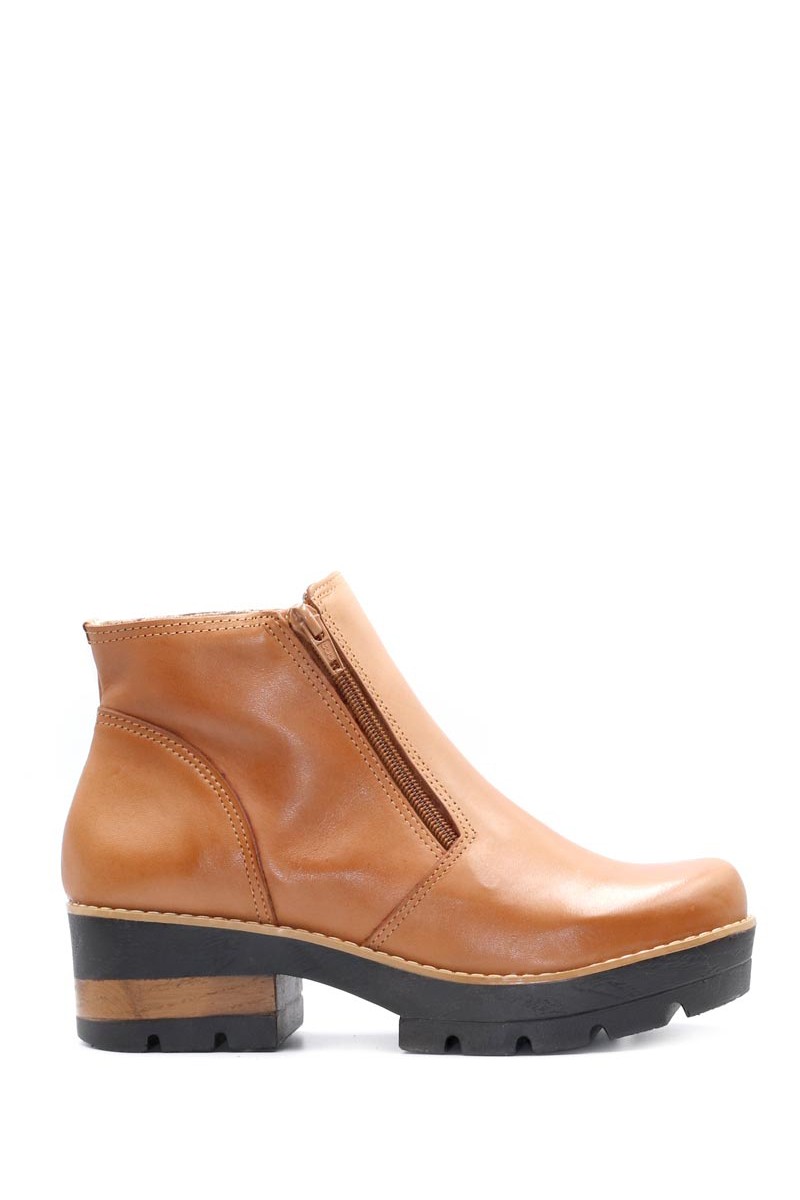 Bota Cierre Diagonal Taco Medio Cuero - Terracota