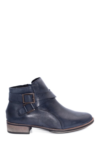 Bota Baja Con Hebilla Cuero Azul