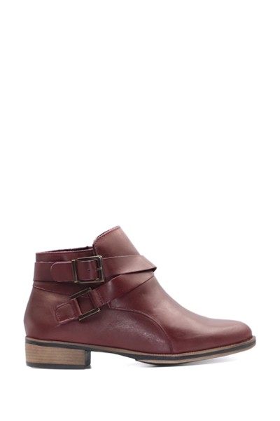 Bota Baja Con Hebilla Cuero BORDO