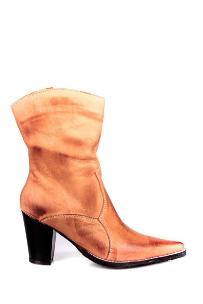 Bota Texana Lisa En Punta Cuero Terracota