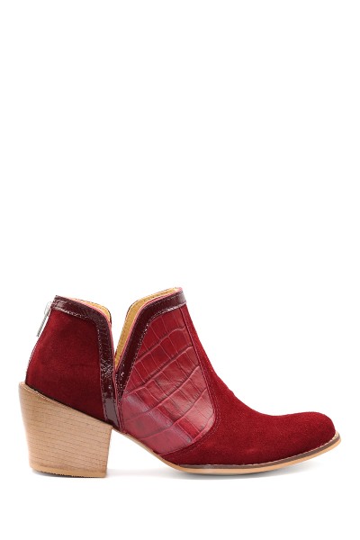 Bota Cuero Combinado Taco Madera Bordo