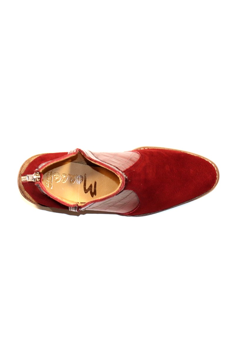 Bota Cuero Combinado Taco Madera Bordo