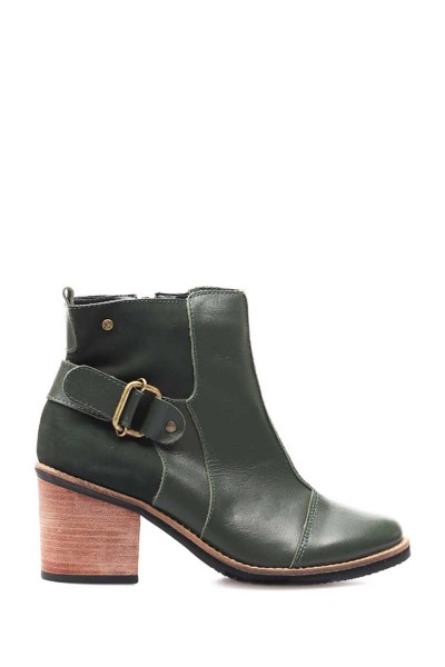 Bota Cuero Combinado Una Hebilla Verde