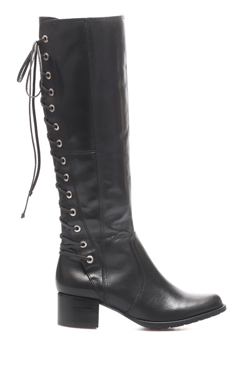 Bota Bucanera Acordonada Cuero Negro