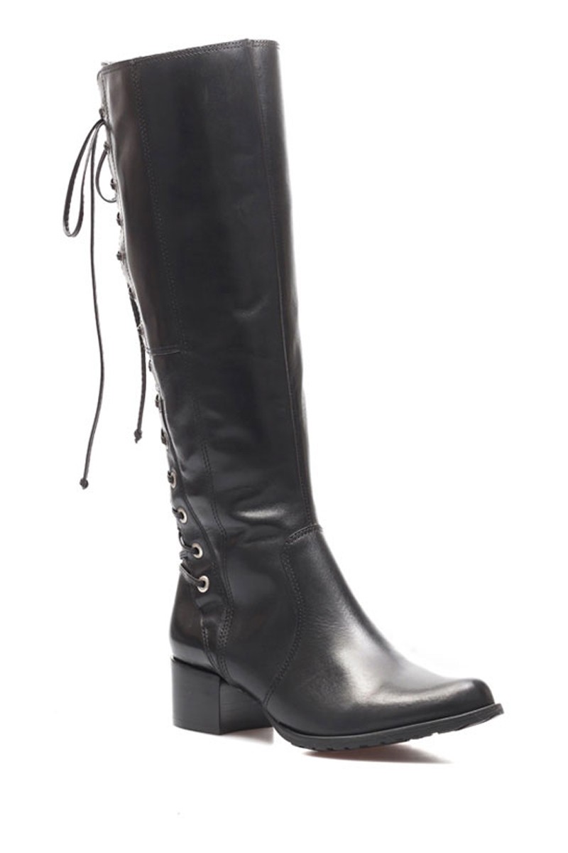 Bota Bucanera Acordonada Cuero Negro
