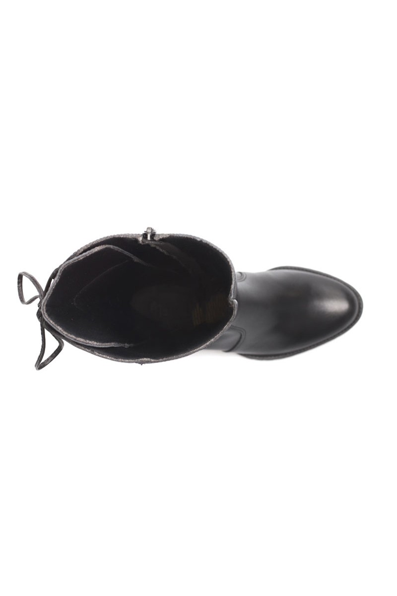 Bota Bucanera Acordonada Cuero Negro
