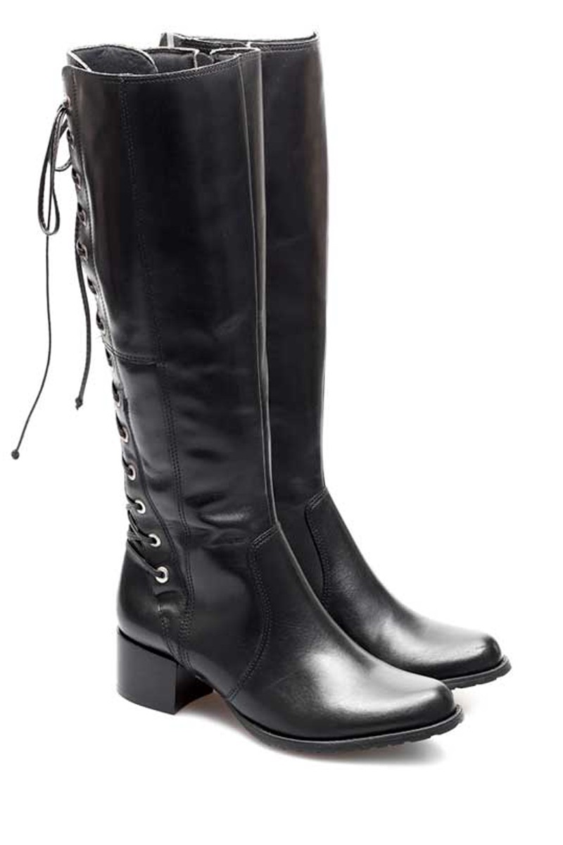 Bota Bucanera Acordonada Cuero Negro