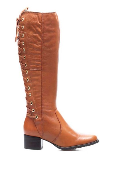Bota Bucanera Acordonada Cuero Terracota