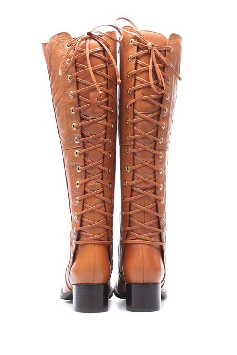 Bota Bucanera Acordonada Cuero Terracota