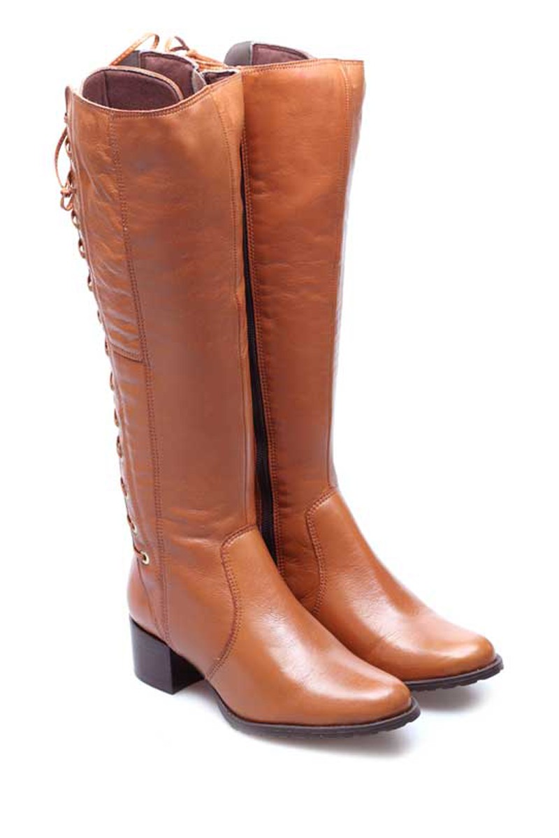 Bota Bucanera Acordonada Cuero Terracota