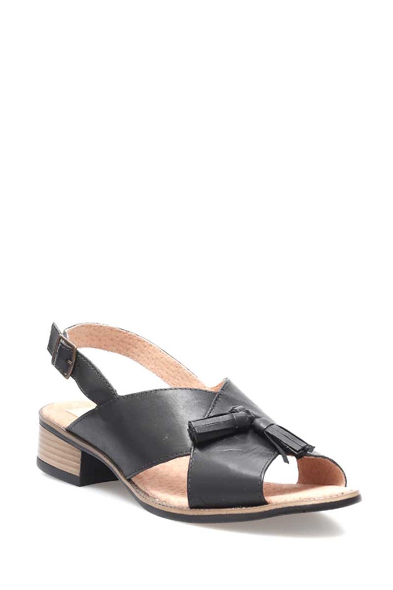 Sandalia Tira Cruzada Con Fleco Cuero Negro