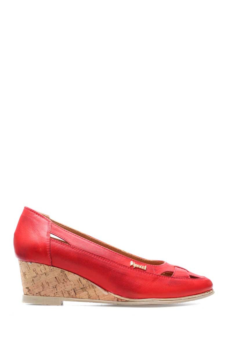 Zapato Taco Corrido Folia Madera Cuero Rojo
