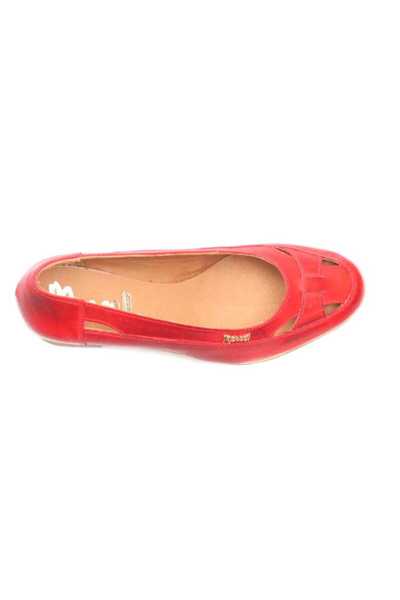 Zapato Taco Corrido Folia Madera Cuero Rojo