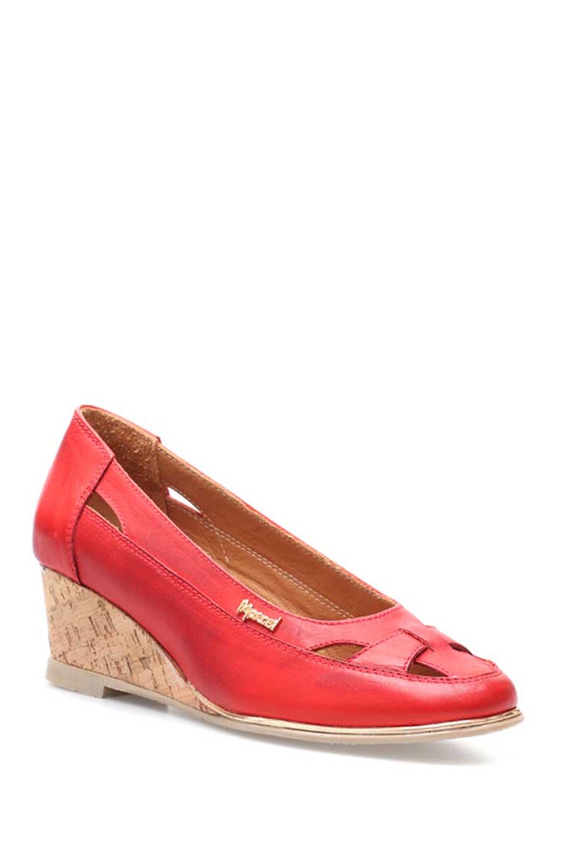 Zapato Taco Corrido Folia Madera Cuero Rojo