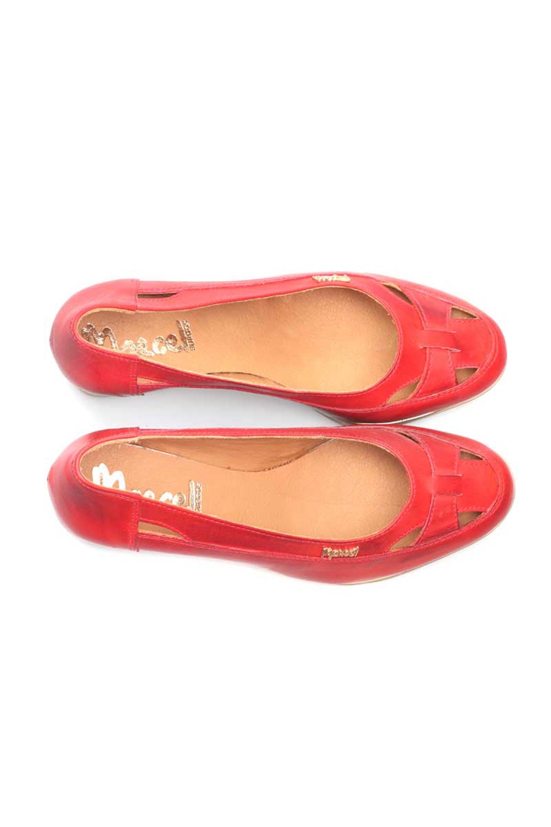 Zapato Taco Corrido Folia Madera Cuero Rojo