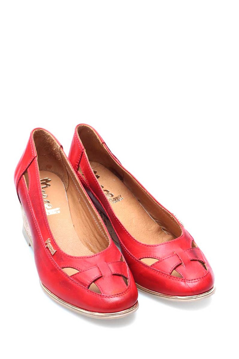 Zapato Taco Corrido Folia Madera Cuero Rojo