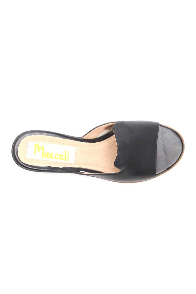 Sandalia Zueco Liso Cuero Negro