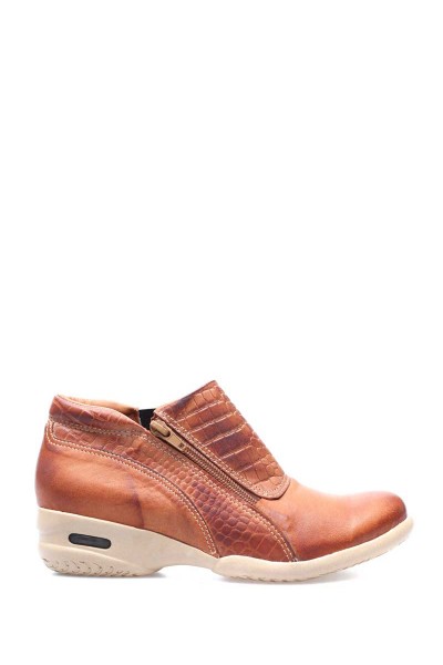 Bota con Cierre Cuero Combinado Croco Terracota Grabado